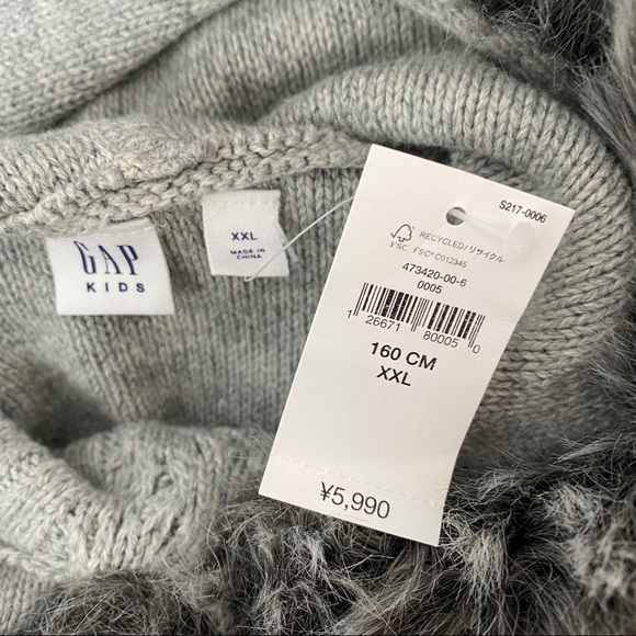 Gap Heather Grey Faux Fur Hooded Cable Knit Poncho - Picture 7 of 8